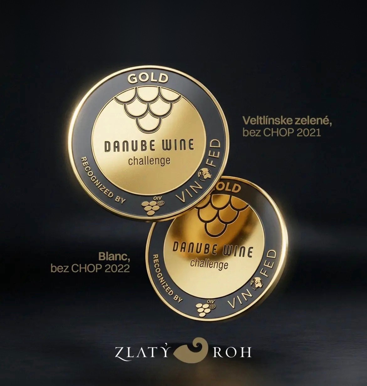 Zlaté medaily Danube Wine Challenge pre Blanc 2022 a Veltlínske zelené 2021 zo Zlatého Rohu